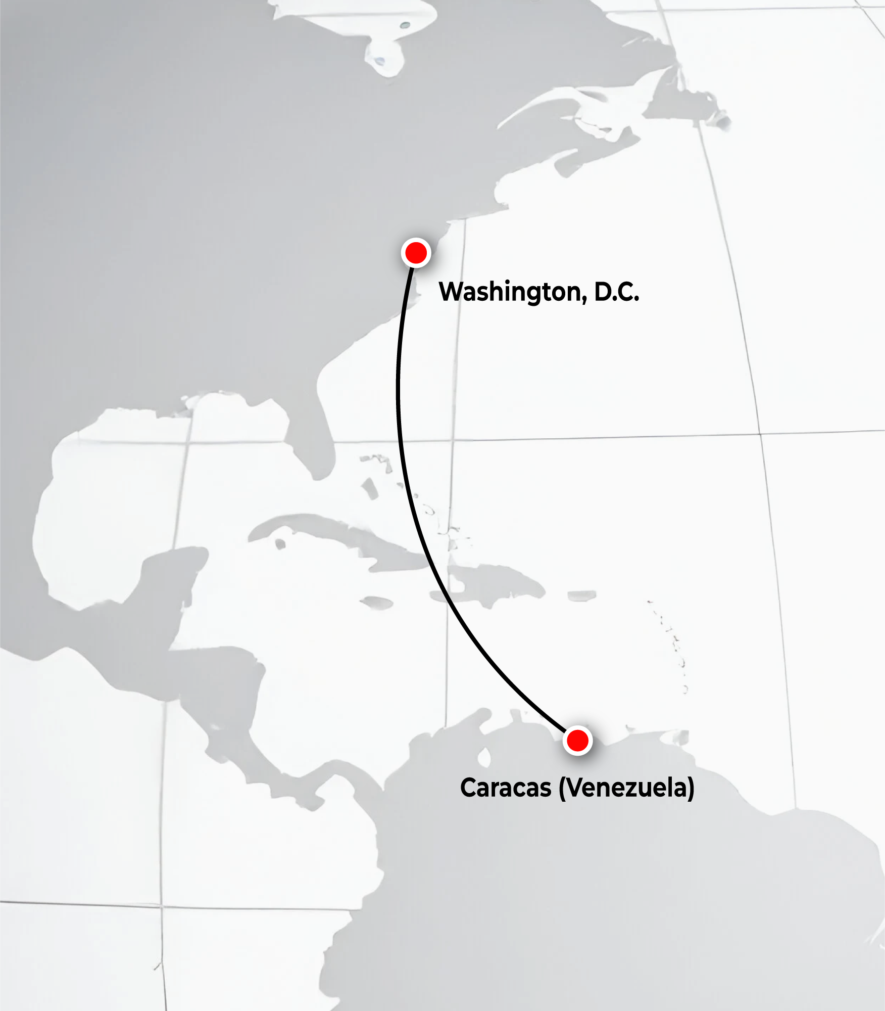 Route map: Washington, D.C. to Caracas, Venezuela